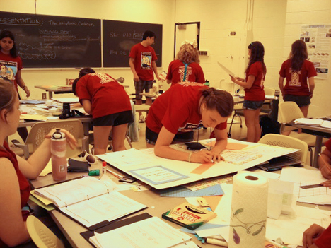 Campers work on their final presentation posters.